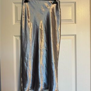 a new day Shiny Silver Midi Skirt